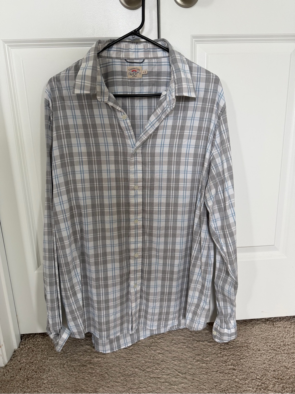 Faherty Light Blue & Gray Plaid Casual Button-Down Shirt